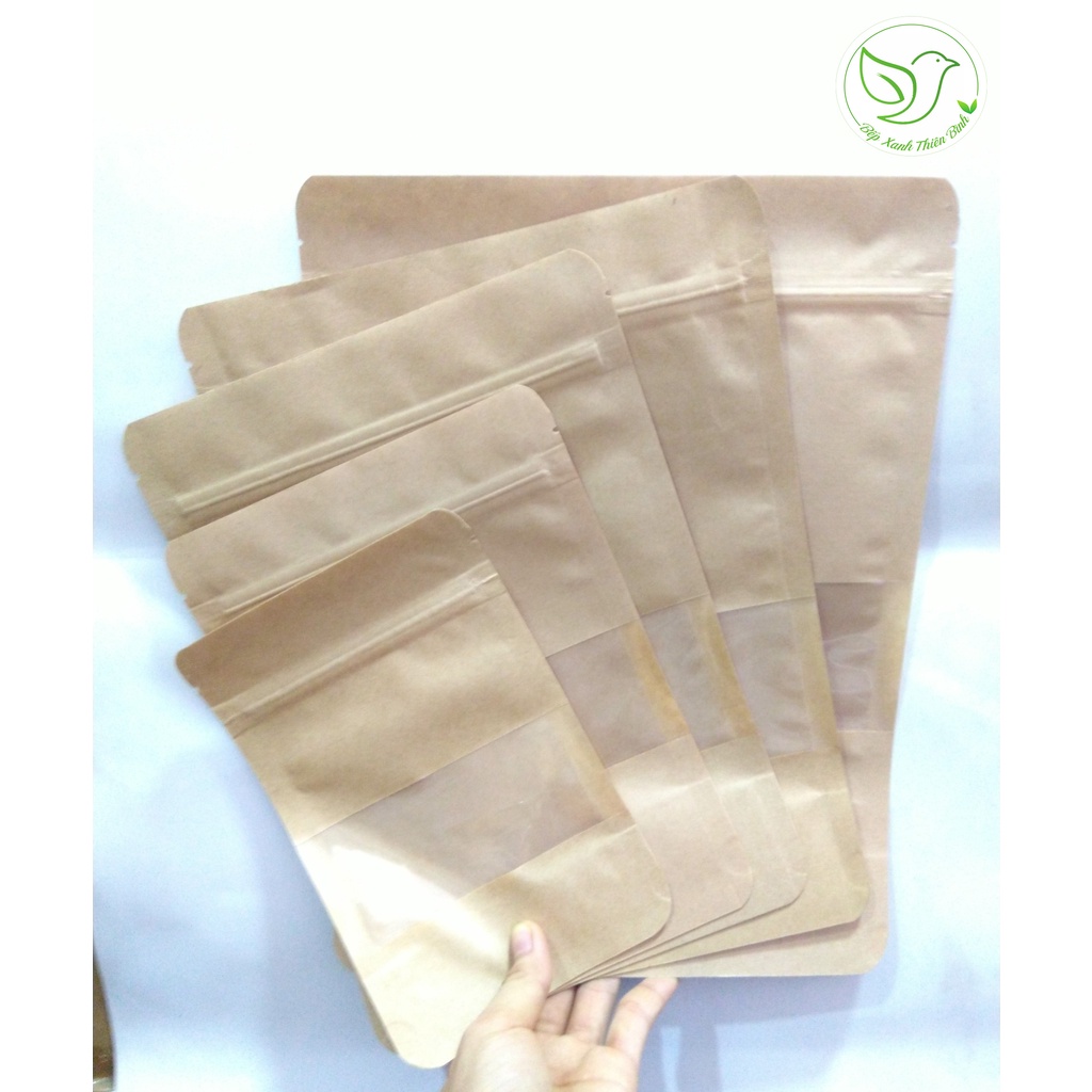 50 Túi zip giấy có kính đựng thực phẩm chất liệu chịu nhiệt an toàn tiện lợi, bảo vệ môi trường