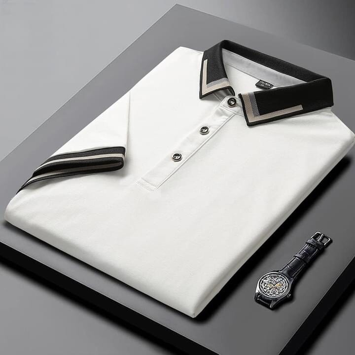 Áo thun polo nam cổ bẻ phối viền, kiểu dáng ôm đẹp, chất liệu cotton mát mẻ với 2 màu đen/trắng-CLELEGANT | BigBuy360 - bigbuy360.vn