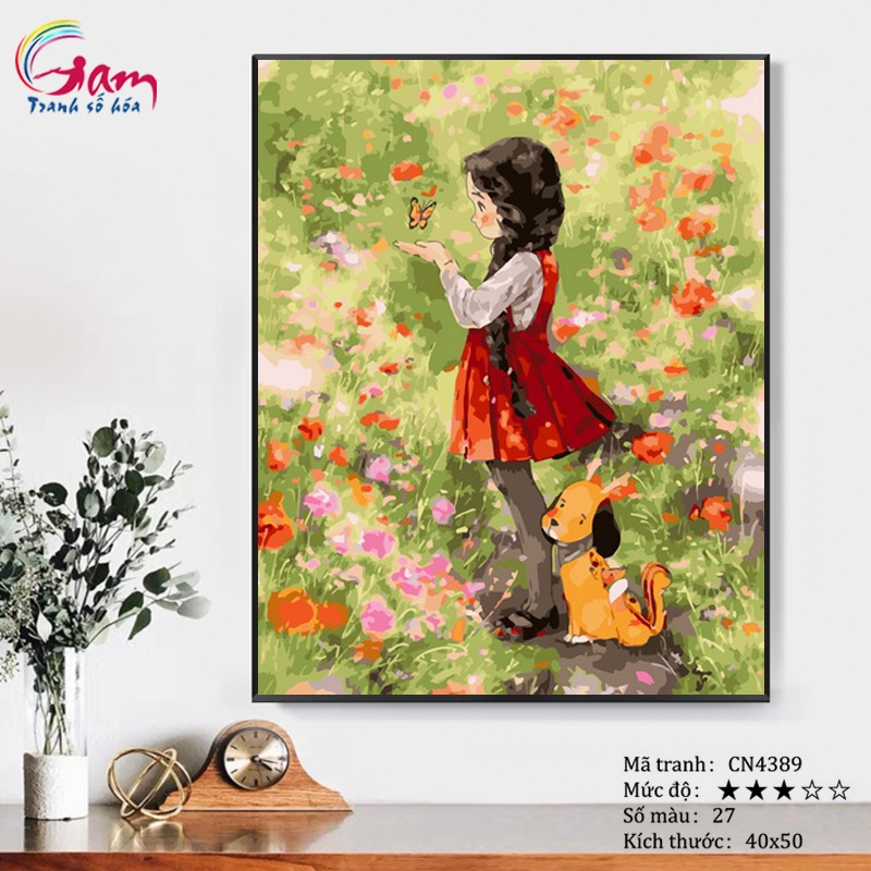 Tranh sơn dầu số hoá Gam cô gái độc thân căng khung 40x50cm CN4389
