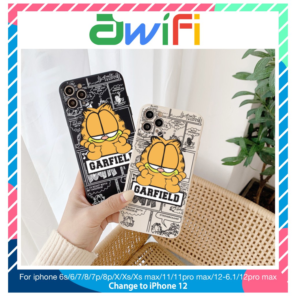 Ốp lưng iphone cạnh vuông BVC mèo garfield 6plus/6s/6splus/7/7plus/8/8plus/x/xr/xs/11/12/pro/max/plus/promax-Awifi A5-2