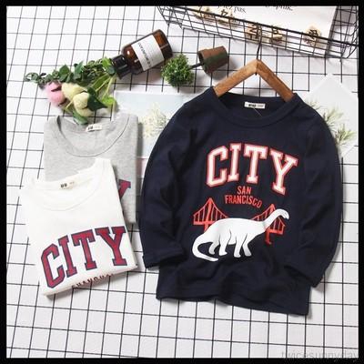 Áo thun tay dài cổ tròn in chữ và hình khủng long xinh xắn cho bé trai