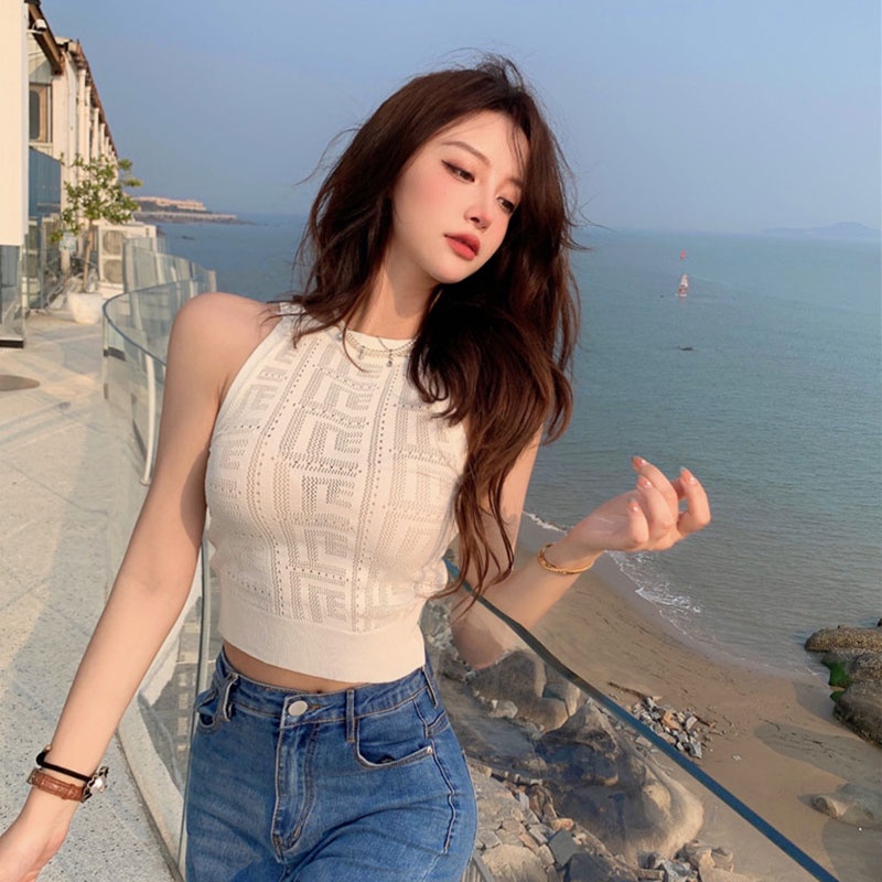 Áo Nữ Không Tay Cổ Yếm Lưng Cao Thời Trang Hàn Quốc