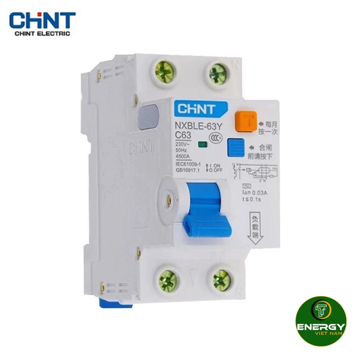 Thiết Bị Điện Energy - CHINT-NXBLE-63Y-6A-10A-16A-32A-63A-10MA-0-01A-RCBO-1P-N-230V- Chống Rò, Chống Giật CHINT RCBO