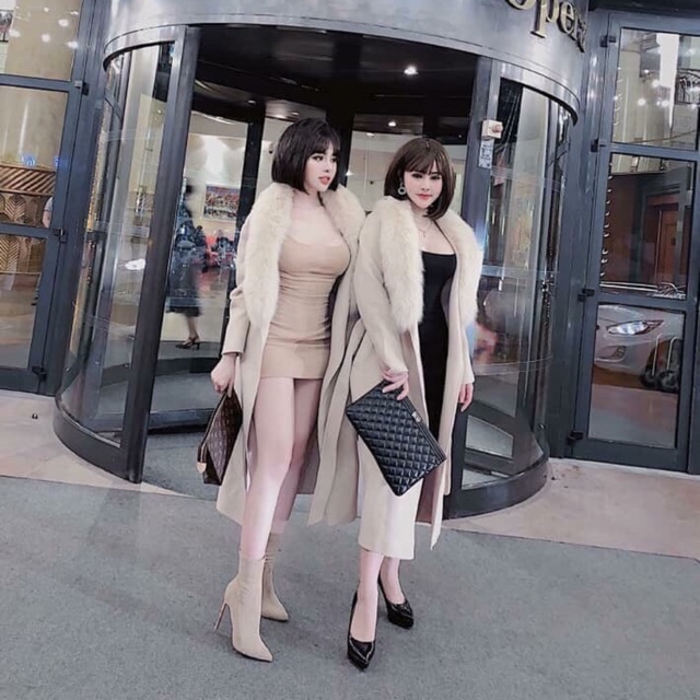 Áo dạ dáng dài cổ lông ( cam kết hàng loại 1)