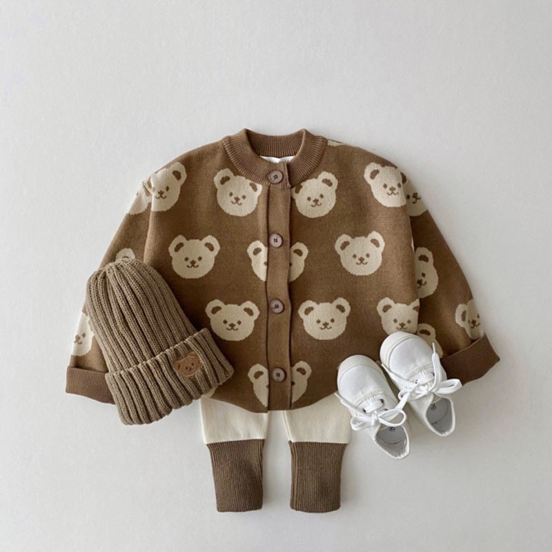 Áo khoác len gấu cadigan cho bé style Hàn Quốc