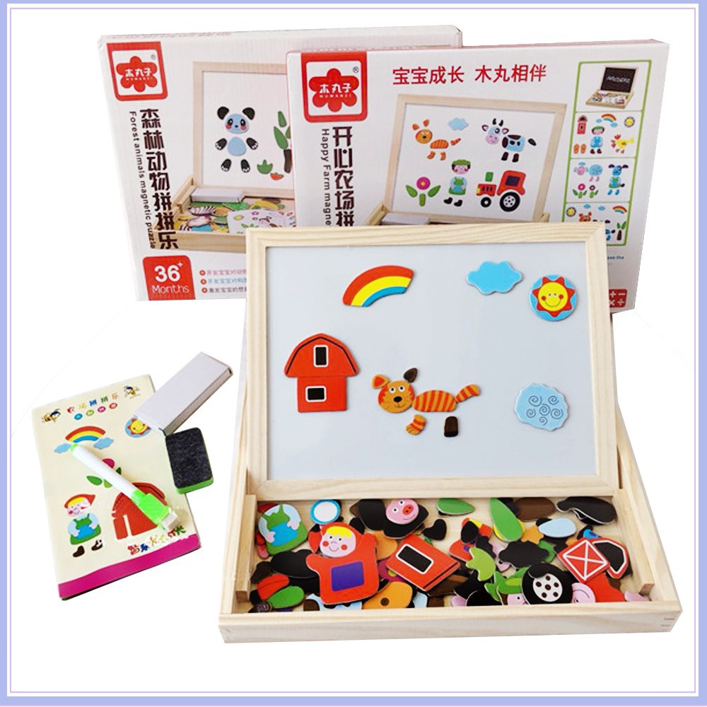 [4KIDS] Bảng ghép tranh gỗ nam châm 2 mặt nhiều chi tiết cho bé