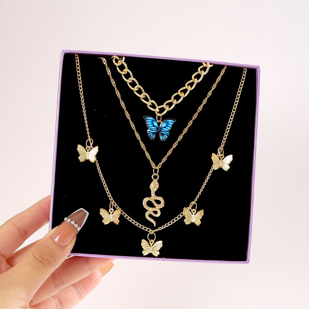 IF ME Vòng cổ Nhiều Lớp Mặt Hình Bướm/Rắn Đính Ngọc Trai Phong Cách Vintage