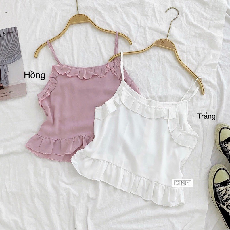 Áo Kiểu 2 Dây Phối Bèo TH035  | GinHouse Shop
