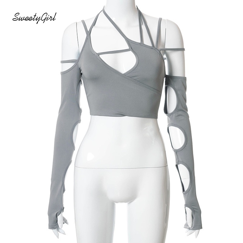 Áo Croptop Tay Dài Màu Trơn Dáng Ôm Thời Trang Cho Nữ