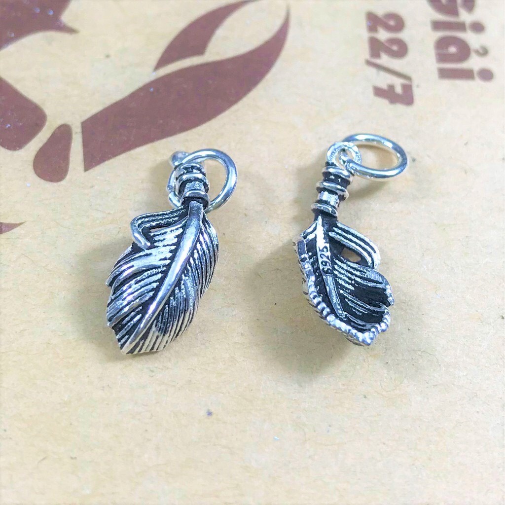 Charm lông vũ bạc Thái S925,Charm bạc lông vũ 925