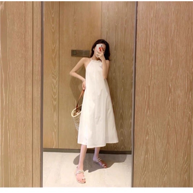 Đầm suông cổ yếm xẻ lưng hai lớp váy mặc đi biển cao cấp | BigBuy360 - bigbuy360.vn