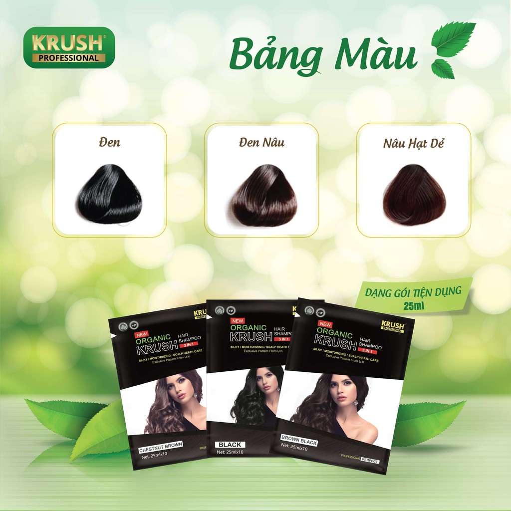 [ 5 Gói x 25 ml ] Dầu gội nhuộm tóc hữu cơ  Màu nâu đen  Krush Anh Quốc