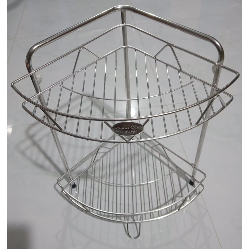 Kệ Góc Inox Nhà Tắm 2 Tầng, Hàng Inox Thái Long Cao Cấp, Có Hàn Sẵn Móc Treo, Tiết Kiệm Không Gian
