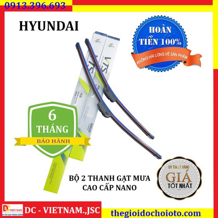 Sản Phẩm Bộ 2 thanh gạt nước mưa ô tô Nano xương mềm cao cấp dành cho hãng xe Hyundai: Getz-Accent-Avente-Elantra-i10-i2