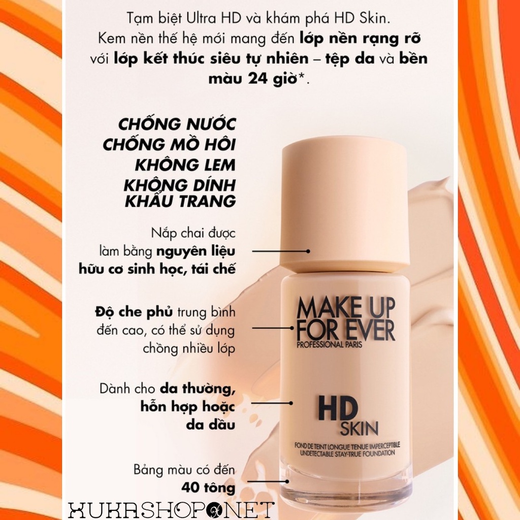 Kem nền che khuyết điểm lâu trôi Make Up For Ever HD Skin Undetectable Longwear Foundation (30ml)