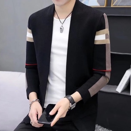 Áo Khoác Cardigan Dệt Kim Kẻ Sọc Dáng Ôm Thời Trang Cho Nam Giới