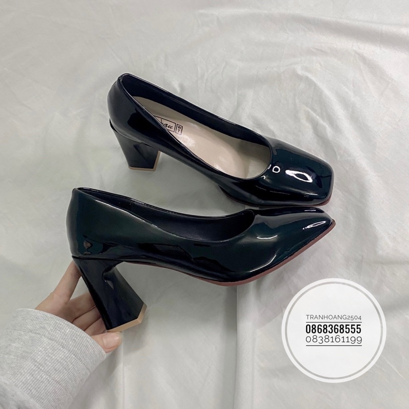 [ NHẬN HÀNG TRƯỚC  TẾT ] Giày Cao Gót Nữ Đế Dày Mũi Vuông 4 Màu Sáng Trẻ Trung 8 cm