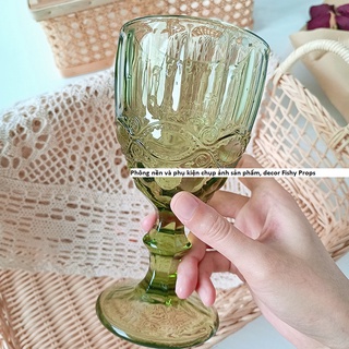 Ly Thủy Tinh Họa Tiết Cổ Điển Vintage Đại Cỡ Lớn Màu Siêu Đẹp Chất Dày Dặn
