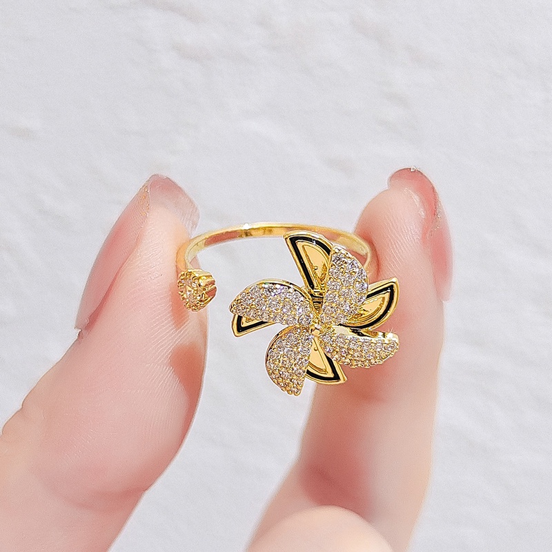 [Jiudoulan] Nhẫn Hở Mạ Vàng Hình Cối Xay Gió Nhỏ Có Thể Điều Chỉnh Cho Nữ