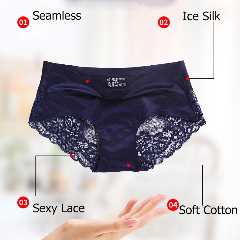 Phụ nữ Sexy Quần lót ren băng lụa, quần lót bikini, tóm tắt liền mạch Cotton mềm đáy quần lót