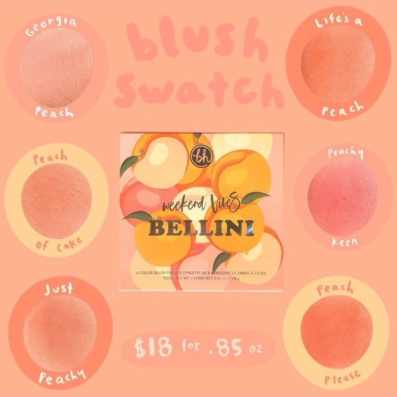 Bảng má hồng 6 ô BH Cosmetics Bellini Blush Palette +2% phí bán hàng | BigBuy360 - bigbuy360.vn