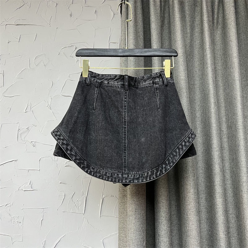 Jiashucheng Chân Váy Denim Đen Lưng Cao Cỡ Lớn Thời Trang Mùa Hè Năng Động