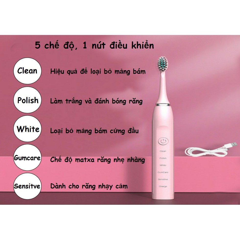 Bàn chải điện tự động đánh răng 5 chế độ Hàng Nội Địa Cao Cấp