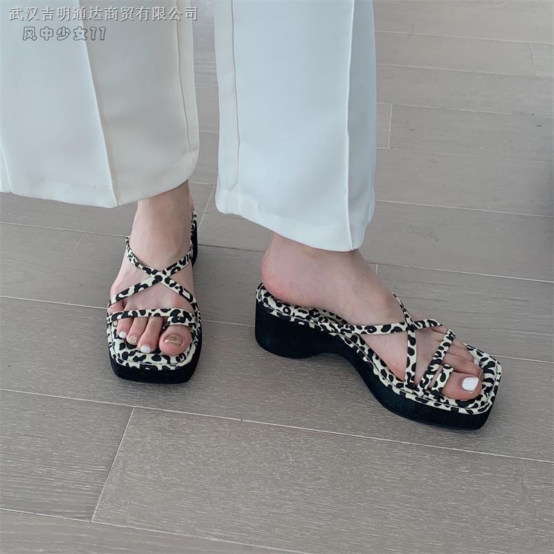 Giày Sandal Cao Gót Đế Dày Hở Ngón In Họa Tiết Da Báo Thời Trang Mùa Hè Dành Cho Nữ 2022