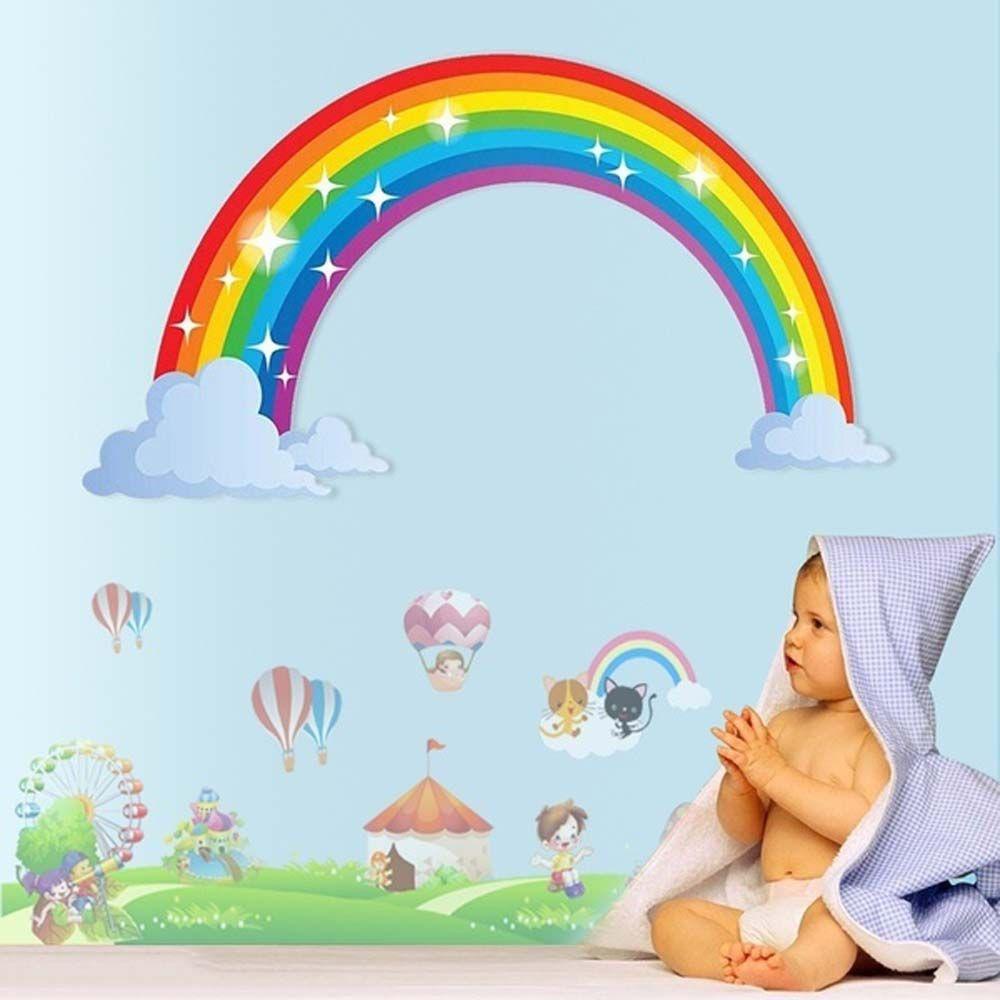 Sticker Dán Tường Họa Tiết Cầu Vồng Dễ Thương Bắt Mắt
