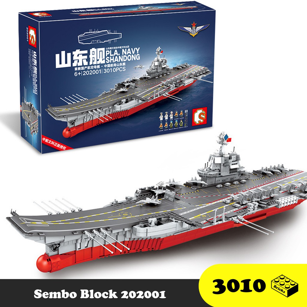 Đồ chơi lắp ráp Tàu sân bay Sembo Block 202001 - Xếp hình thông minh PLA. Navy Shandong - Mô hình thông minh 3010 mảnh