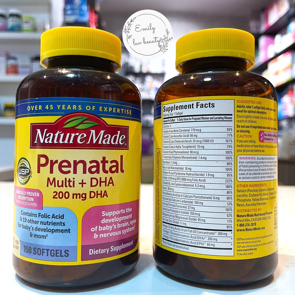 Vitamin bầu Nature Made Prenatal Multi + DHA 150 viên date tháng 12/2022