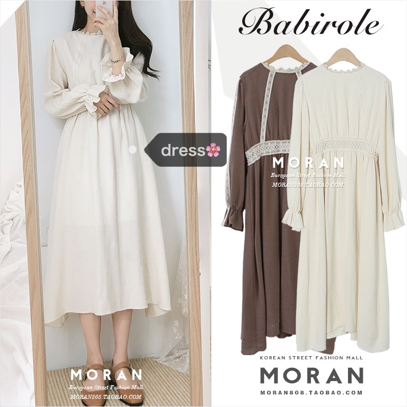 [Mã WASTMAY giảm 15% tối đa 30K đơn 150K] (ORDER) Váy MORAN dài tay dáng xòe dài phối ren Dress Vintage Hàn Quốc | BigBuy360 - bigbuy360.vn