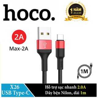 Cáp sạc USB Type - C Hoco X26 sạc nhanh 2.0A dài 1m cho điện thoại SAMSUNG/HUAWEI/LG...