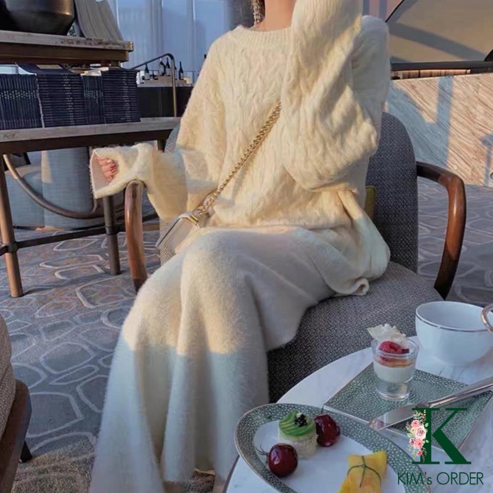Áo len nữ màu trắng be form rộng sweater cổ tròn dài tay chất len vặn thừng dày dặn cao cấp phong cách Hàn Quốc | BigBuy360 - bigbuy360.vn