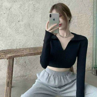 Áo Croptop Cổ V Tay Dài