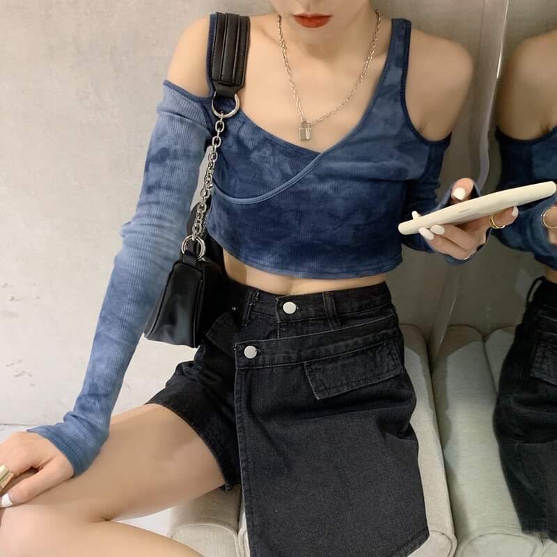 Áo thun loang hở vai dáng croptop | BigBuy360 - bigbuy360.vn
