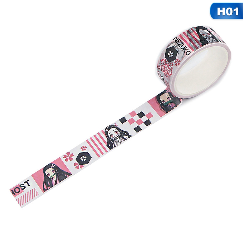 flowersqueen Cuộn băng keo dán washi họa tiết hoạt hình dễ thương tiện dụng
