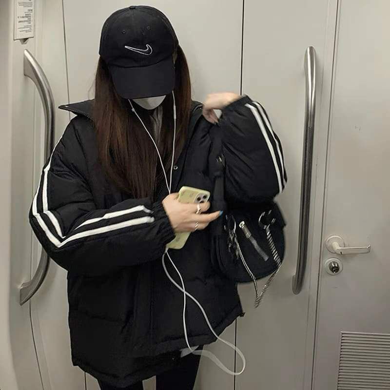 Áo phao mũ 2 sọc AN MINH có mũ, 2 màu Đen,Sữa dáng thể thao 2 size M và L