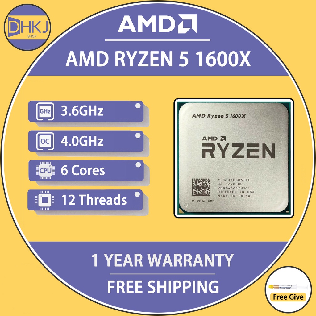 SỬ DỤNG AMD Ryzem 5 1600X R5 1600X 6 lõi Ổ cắm AM4 3.6G cpu 6 lõi L3-16MB Ổ cắm AM4