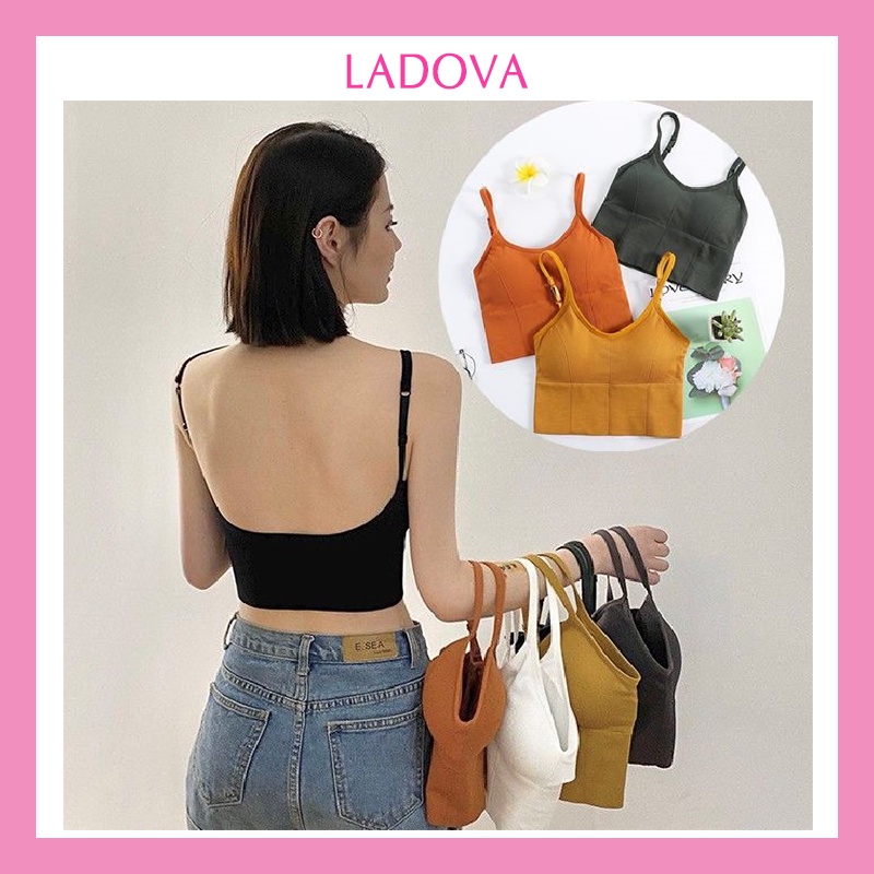Áo croptop nữ tập gym yoga thể thao hở lưng chữ U 2 dây không gọng có đệm nâng ngực gợi cảm co giãn LADOVA AN04