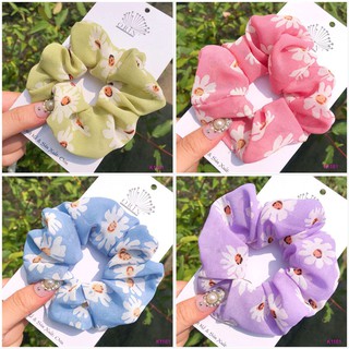 Dây buộc tóc, cột tóc vải voan scunchies hoa cúc nhiều màu Orin K1181