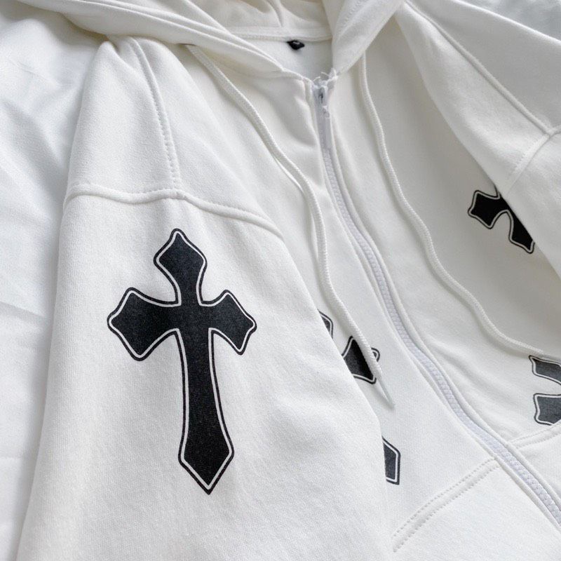 Áo Hoodie Khoá Kéo Chữ Thập Tay Bồng Unisex , Form Rộng Tay Phồng Ulzzang Hot Hit