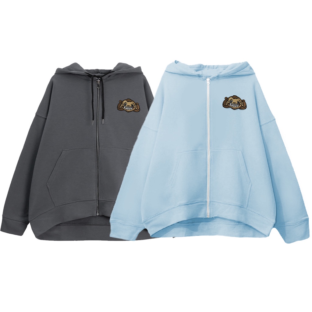 Áo Khoác Hoodie Zip LocalBrand BLACK MONKEY - Smile Monkey hình Thêu form rộng chống nắng