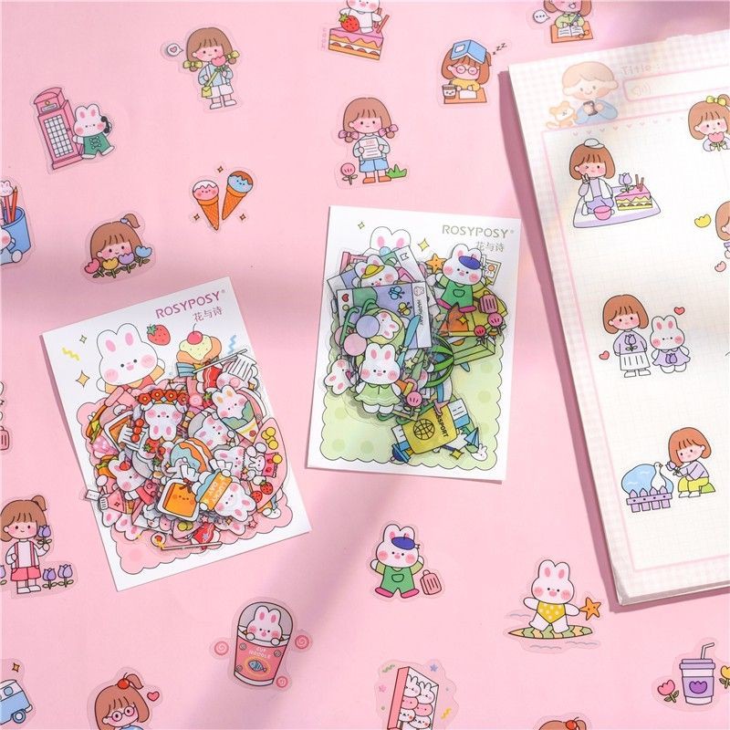 Gói 40 miếng dán sticker trang trí rosy posy nhiều họa tiết