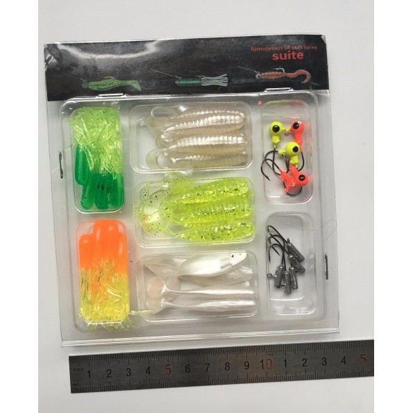 Bộ 35 Mồi Mềm Câu Cá + 10 Lưỡi Câu Hình Con Sâu