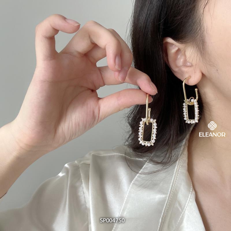 Bông tai nữ chuôi bạc 925 Eleanor Accessories dáng chữ nhật đính ngọc trai nhân tạo phụ kiện trang sức 4750