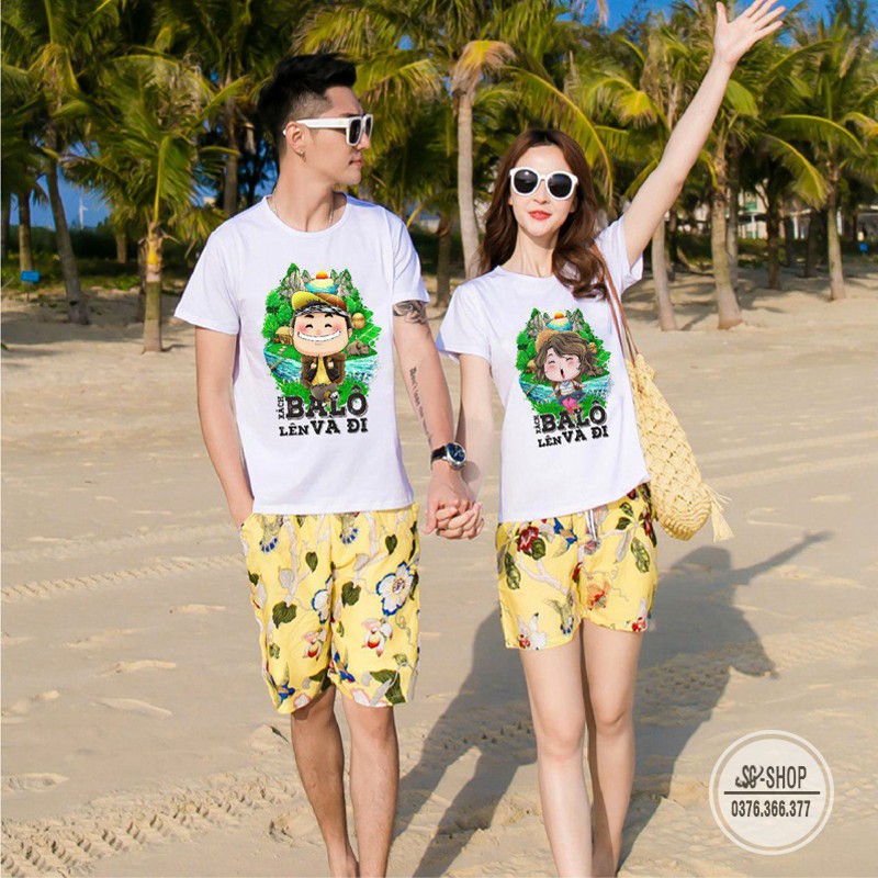 Áo cặp đôi Xách ba lô lên và đi độc đáo thun mềm mịn cổ tròn form unisex nam nữ AC112 DONGPHUCSG