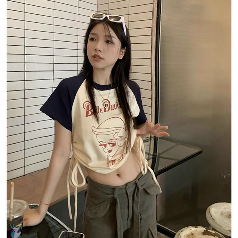 ÁO CROPTOP IN PHỐI TAY RÚT DÂY XINH RD3