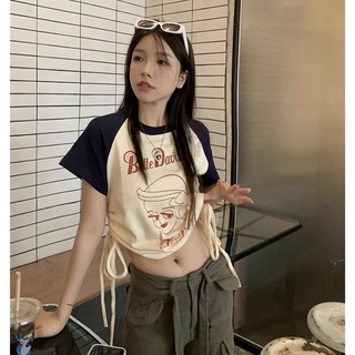 Áo croptop tay phối in hình rút dây rd3