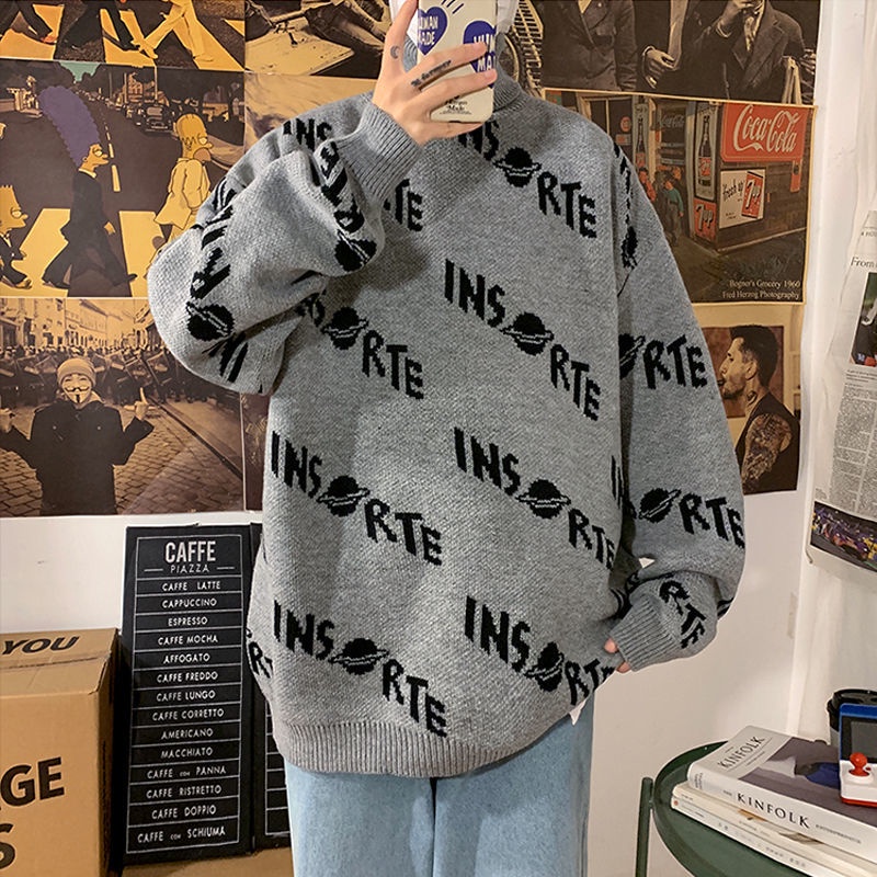 Áo Sweater Cotton Dệt Kim Cổ Lọ Dáng Rộng Phong Cách Hàn Quốc Thời Trang Mùa Đông Cho Nam Giới